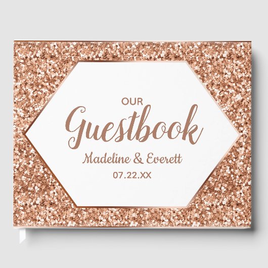 Roos Gold Glitter Confetti Glam Weddenschap Gastenboek (Voorkant)