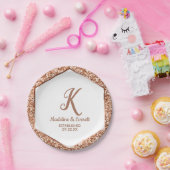 Roos Gold Glitter Confetti Glam Weddenschap Papieren Bordje (Feest)