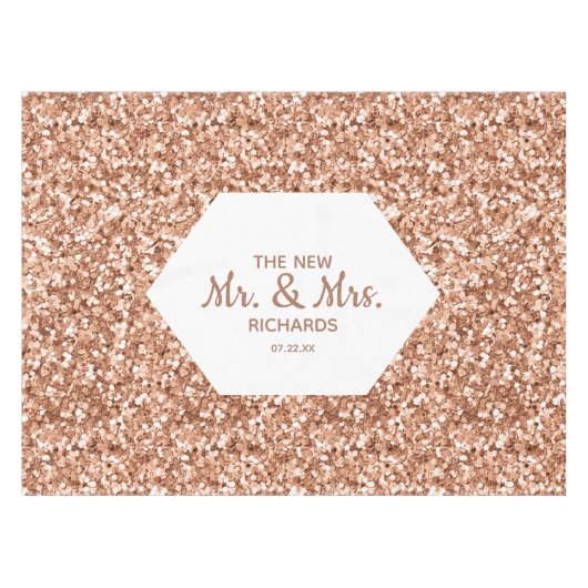 Roos Gold Glitter Confetti Glam Weddenschap Tafelkleed (Voorkant (Horizontaal))