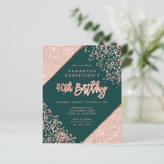 Roos gold glitter confetti green budget 40th (Staand voorkant)