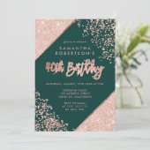 Roos gold glitter confetti green budget 40th kaart (Staand voorkant)