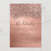 Roos Gold Glitter Confetti Metallic Wedding Detail Informatiekaartje (Voorkant)