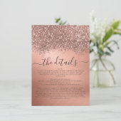 Roos Gold Glitter Confetti Metallic Wedding Detail Informatiekaartje (Staand voorkant)