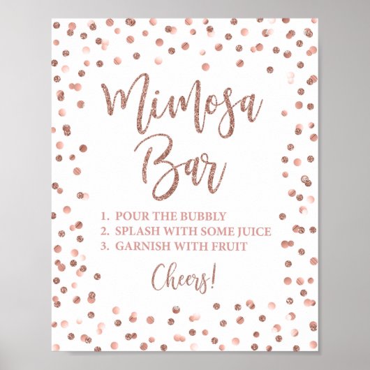 Roos Gold Glitter Confetti Mimosa Bar Party Sign Poster (Voorkant)