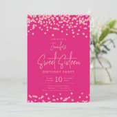 Roos Gold Glitter Confetti Sweet 16 Hot Pink Kaart (Staand voorkant)