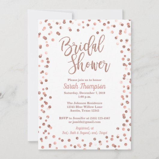 Roos Gold Glitter Confetti Vrijgezellenfeest Invit Kaart (Voorkant)