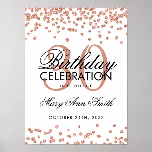 Roos Gold Glitter Confetti White 30th Birthday Poster (Voorkant)