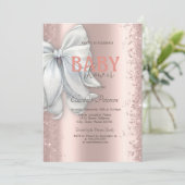 Roos Gold Glitter Confetti White Bow Baby shower Kaart (Staand voorkant)
