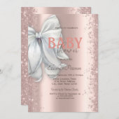 Roos Gold Glitter Confetti White Bow Baby shower Kaart (Voorkant / Achterkant)