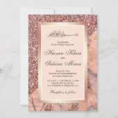 Roos Gold Glitter Coral Pink Marble Muslim Weddens Kaart (Voorkant)
