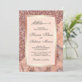Roos Gold Glitter Coral Pink Marble Muslim Weddens Kaart (Staand voorkant)