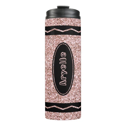Roos Gold Glitter Crayon Aangepaste Drink Tumbler Thermosbeker (Voorkant)
