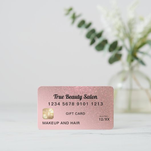 Roos Gold Glitter Credit Kaart Cadeaubon Visitekaartje (Staand voorkant)