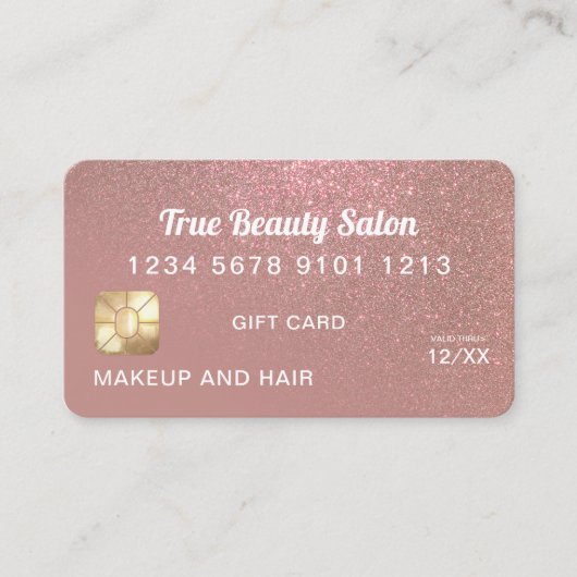 Roos Gold Glitter Credit Kaart Cadeaubon Visitekaartje (Voorkant)