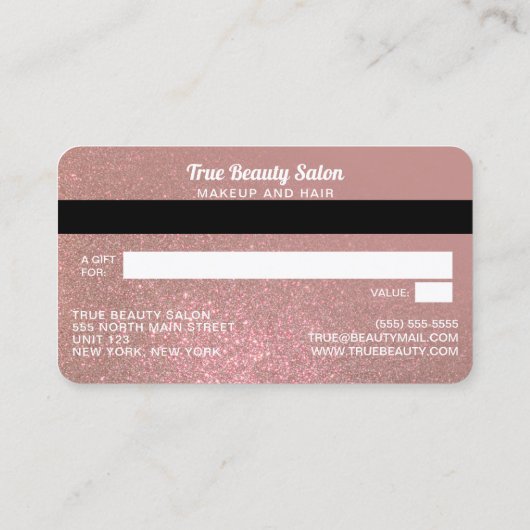 Roos Gold Glitter Credit Kaart Cadeaubon Visitekaartje (Achterkant)