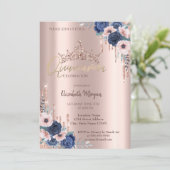 Roos Gold Glitter Crown Drop, Rozen Quinceañera Kaart (Staand voorkant)