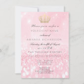 Roos Gold Glitter Crown Royal Glitter 16e Bridal Kaart (Voorkant)