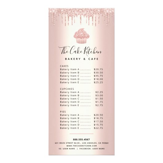 Roos Gold Glitter Cupcake Bakery Pastry Chef Menu (Voorkant)