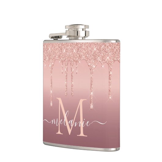 Roos Gold Glitter Custom Letter Jouw naam Flask Heupfles (Links)