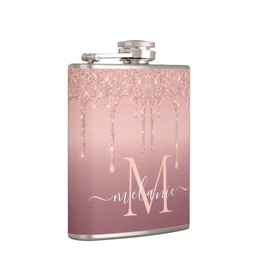 Roos Gold Glitter Custom Letter Jouw naam Flask Heupfles (Rechts)