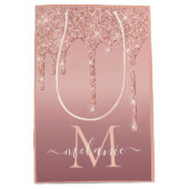 Roos Gold Glitter Custom Letter Naam Gift Bag Medium Cadeauzakje (Voorkant)