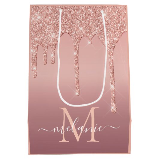 Roos Gold Glitter Custom Letter Naam Gift Bag Medium Cadeauzakje (Achterkant)