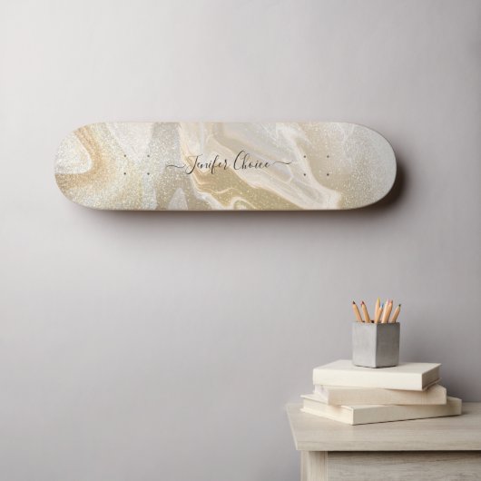 ROOS GOLD Glitter Custom Name Skateboard (Muurkunst (Horizontaal))