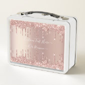 Roos Gold Glitter Custom Text Metal Lunch Box (Achterkant)