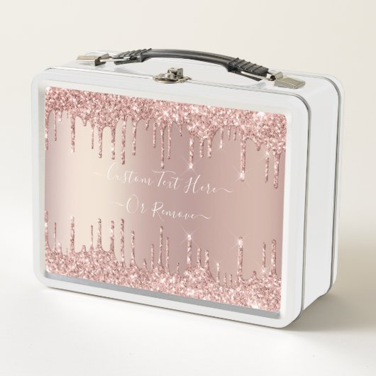 Roos Gold Glitter Custom Text Metal Lunch Box (Voorkant)