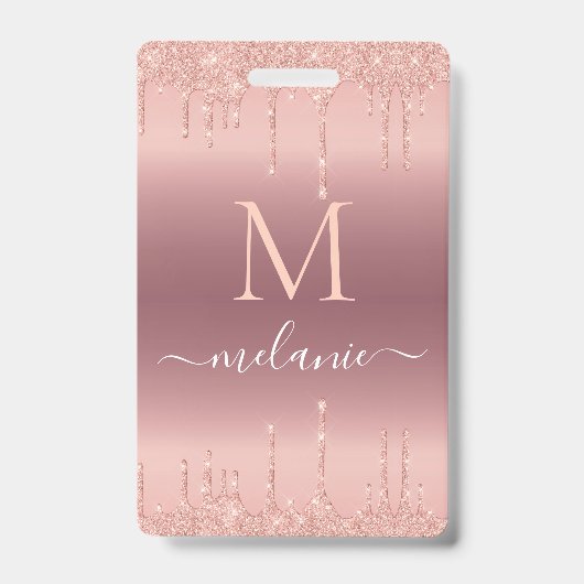 Roos Gold Glitter Custom Uw Letter Naam Badge (Voorzijde)
