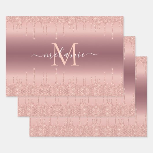 Roos Gold Glitter Custom Uw Letter Naam Gift Inpakpapier Vel (Set)