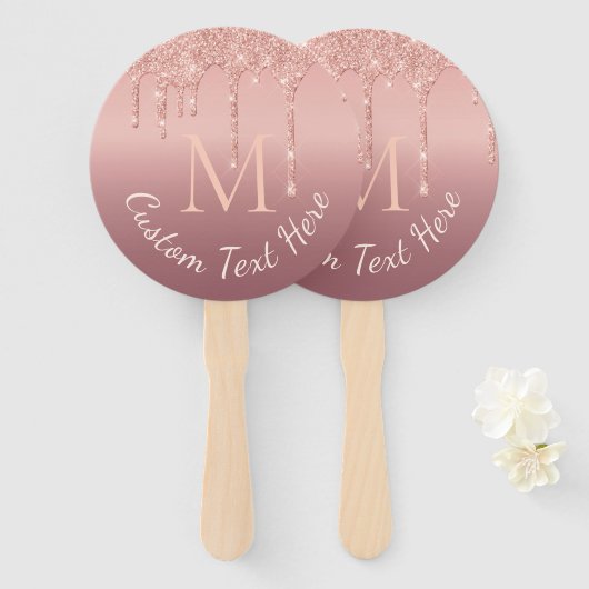 Roos Gold Glitter Custom Uw Letter Tekst Hand Fan Handwaaier (Voorkant en achterkant)