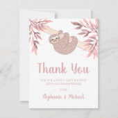 Roos Gold Glitter Cute Sloth Baby shower Hartelijk Bedankkaart (Voorkant)