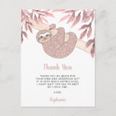 Roos Gold Glitter Cute Sloth Baby shower Hartelijk Briefkaart (Voorkant)