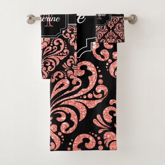 Roos Gold Glitter Damask Bad Handdoek (Insitu)