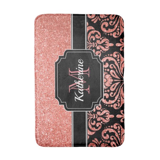 Roos Gold Glitter Damask Badmat (Voorkant Verticaal)