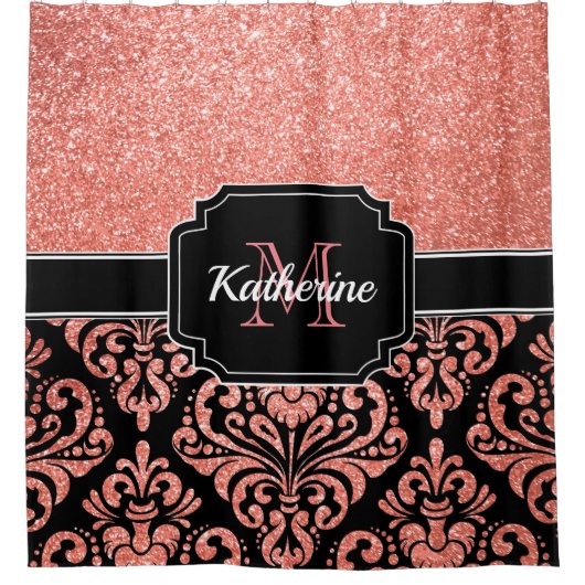 Roos Gold Glitter Damask Douchegordijn (Voorkant)