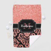 Roos Gold Glitter Damask Golfhanddoek (Insitu)