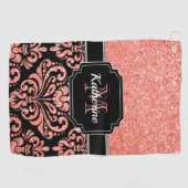 Roos Gold Glitter Damask Golfhanddoek (Horizontaal)