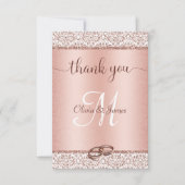 Roos Gold Glitter Damask Metallic Wedding Bedankkaart (Voorkant)