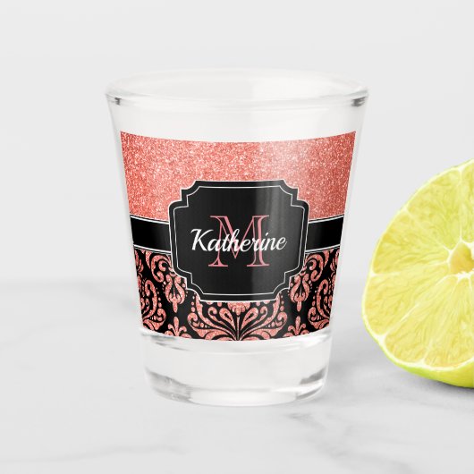 Roos Gold Glitter Damask Shot Glas (Voorkant)