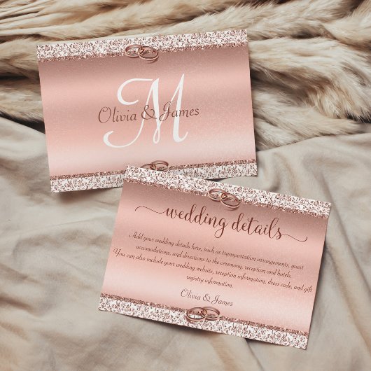 Roos Gold Glitter Damask Wedding - Gegevens Informatiekaartje