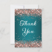 Roos Gold Glitter Dark Turquoise 40e Verjaardag Bedankkaart (Voorkant)