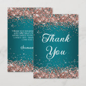 Roos Gold Glitter Dark Turquoise 40e Verjaardag Bedankkaart (Voorkant / Achterkant)