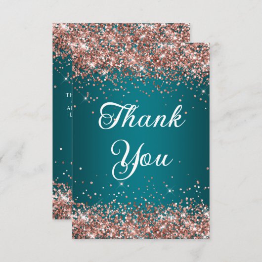 Roos Gold Glitter Dark Turquoise 40e Verjaardag Bedankkaart (Voorkant / Achterkant)