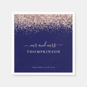Roos Gold Glitter de heer Mrs Wedding Navy Blush Servet