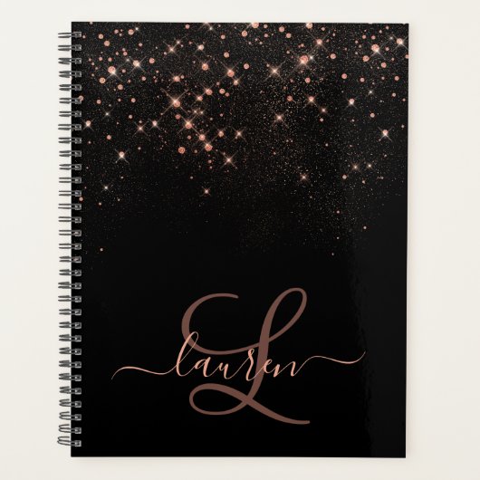 Roos Gold Glitter Diamond Sparkle Elegant Monogram Planner (Voorkant)