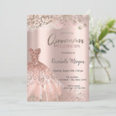Roos Gold Glitter Diamonds Chic Dress Quinceañera Kaart (Staand voorkant)