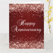 Roos Gold Glitter Donkerrood Ombre Happy Jubileum Kaart (Gele Bloem)