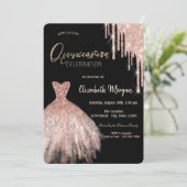 Roos Gold Glitter - Dress Black Quinceañera Kaart (Staand voorkant)